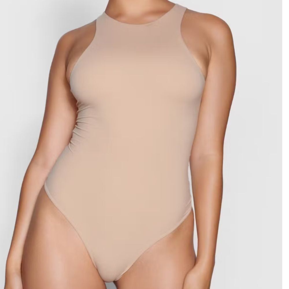 NWT Sz S, Skims High Neck Thong Bodysuit Color Sand - retail $60